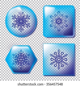 Glass buttons with snowflakes. Editable vector illustration.