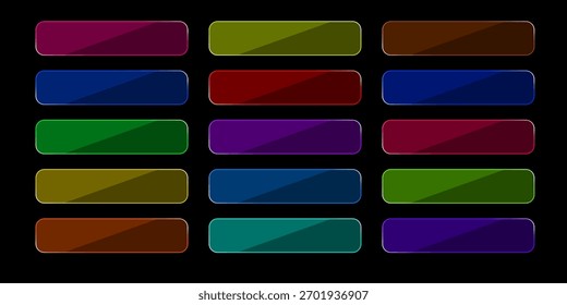 Conjunto de Botones de Vector de interfaz de menú UI UX de Botones de vidrio, archivo EPS editable	