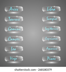 glass buttons zodiac on a gray and white background