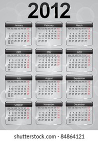 Glass calendar icons for 2012 year. Vector