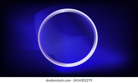 Glass camera lens with white outline with simple twilight colors dark blue night background with circle frame for copy space.