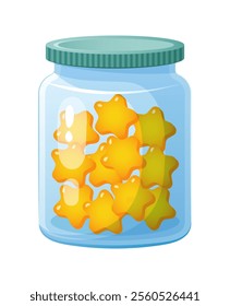 Glass candy jar with yellow gold stars. 