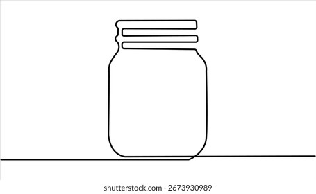 Glas Dosenglas in durchgehenden Linie Kunst Zeichnung Stil. Lebensmittelkonserven. Handgezeichnetes Vektorgrafik, einzeilige, kontinuierliche Vektorgrafik.