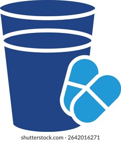 Glass and capsule icons visual instruction guide for taking medication with fluid assistance