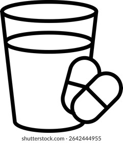 Ícones de vidro e cápsula guia de instrução visual para tomar medicação com assistência fluida