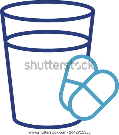 Glass and capsule single icon two colored visual instruction guide for taking medication with fluid assistance

