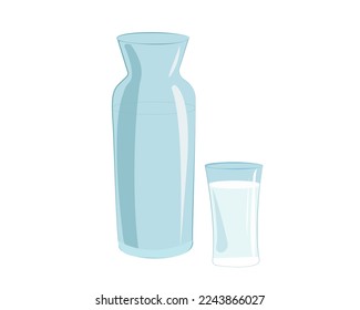 
Una jarra de vidrio y un vaso de agua. Ilustración vectorial plana