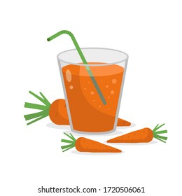 Glass of carrot juice and carrots isolated on white background. Vector illustration