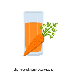 Glass of carrot juice with carrot in a flat design