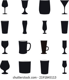 Glass cartoon set isolated Vector Silhouettes