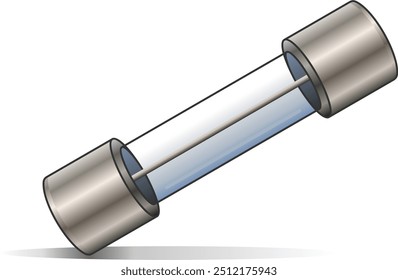 Um fusível de cartucho de vidro. Um tipo de fusível comumente usado em circuitos elétricos para proteção contra sobrecarga de corrente. Ilustração em cores vetoriais.