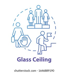 Glass ceiling blue concept icon. Unequal opportunities. Promotion barrier. Corporate culture. Gender equality idea thin line illustration. Vector isolated outline RGB color drawing