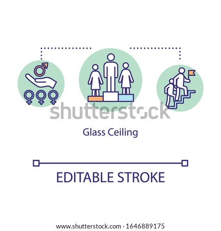 Glass ceiling pay icon. Man and woman pay gap, gender inequality, career development barrier idea thin line illustration. Vector isolated outline RGB color drawing. Editable stroke