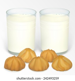 Glass of chalk and a mini-cookies.  Milk and cookies for Santa. Illustration contains gradient meshes.