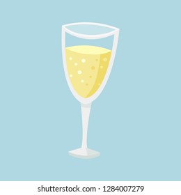 Glass Of Champagne. Blue Background. Vector Illustration. EPS 10.