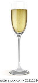 Glass of champagne with bubbles on white background