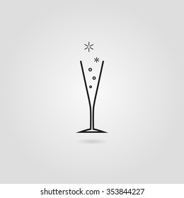 A glass of champagne bursting with bubbles. Vector.