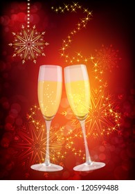 Glass of champagne with Christmas snowflake