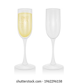 Glass of champagne and empty glass of champagne on a transparent background, vector illustration