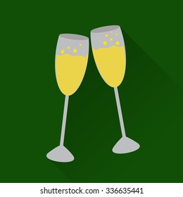 Glass of champagne. Flat design icon