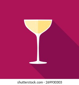 Glass of champagne. Flat icon with shadow. Vector illustration.