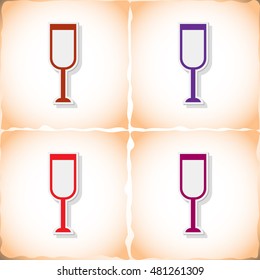 Glass of champagne. Flat sticker with shadow on old paper. Vector illustration