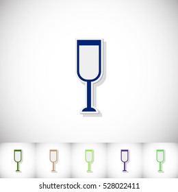 Glass of champagne. Flat sticker with shadow on white background. Vector illustration