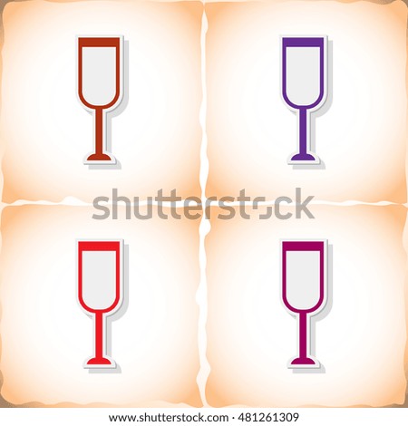 Glass of champagne. Flat sticker with shadow on old paper. Vector illustration
