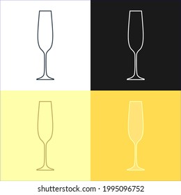 Glass champagne. Four types of images. Contour line art in flat style. Silhouette wine glasses on a color background. Restaurant alcoholic illustration for celebration design. Beverage outline icon.
