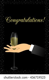 a glass of champagne in hand