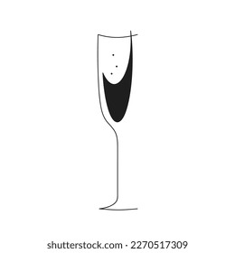 Glass of champagne. Hand drawn vector flat illustration. Best for logo, web, posters, prints, cards, menu concept and branding design.