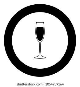 Glass of champagne icon black color in circle