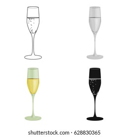 Glass Of Champagne Icon In Cartoon Style Isolated On White Background. Wine Production Symbol Stock Vector Illustration.