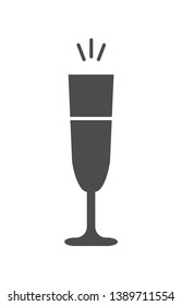 a glass of champagne icon. vector black and white illustration