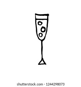 Glass of champagne icon. Vector grunge brush illustration.