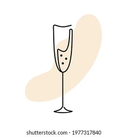 Glass of champagne illustration. Hand drawn vector line art. Isolated element on white background. Best for seamless patterns, posters, cards, menu concept and your design.