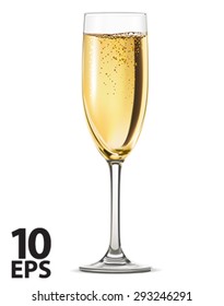 Glass of champagne isolated on white background. Vector illustration