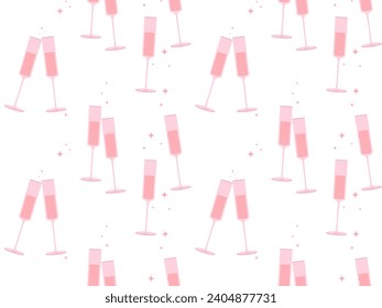 Glass with champagne pattern. Seamless pattern glass of wine cheers. Flat vector illustration for fabric, packaging, wrapping, scrapbooking