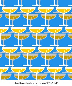 Glass of champagne seamless pattern. Alcohol in glass background. Wine ornament. Cocktail texture
