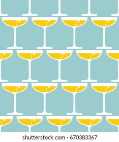 Glass of champagne seamless pattern. Alcohol in glass background. Wine ornament. Cocktail texture