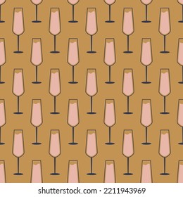 Glass of champagne seamless pattern. Icon champagne bottle in art deco style. Cocktail party background. Vintage design for print on wrapping paper, wallpaper, fabric, packing. Vector illustration