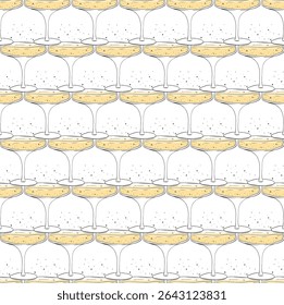 Vaso de champán sin patrón. Ilustración de tinta de línea gráfica de Vector. Signo de la silueta para el logotipo, impresión, cómics, moda, arte pop, tableros, diseño, pegatinas, decoración, carteles
