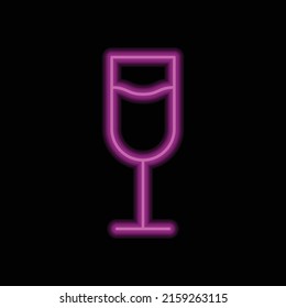 Glass of champagne simple icon vector. Flat design. Purple neon style on black background.ai
