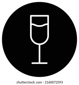 Glas Champagner einfache Symbol Vektorgrafik. Flaches Design. Weißes Symbol auf schwarzem Kreis. Weißer Hintergrund.ai