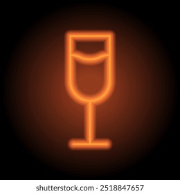 Glass of champagne simple icon vector. Flat design. Orange neon on black background.ai