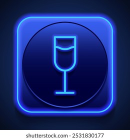 Copo de champanhe simples ícone vetor. Design plano. Estilo de néon azul no botão. Com shadow.ai