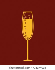 A glass of champagne. Vector. Free space for text or advertising.