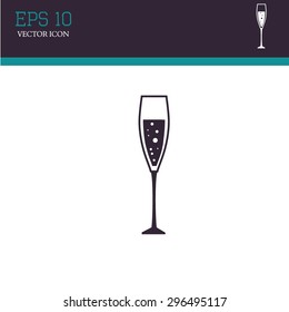 Glass of champagne vector icon. Celebration or banquet alcohol drink symbol.