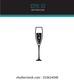 Glass of champagne vector icon. Celebration or banquet alcohol drink symbol.