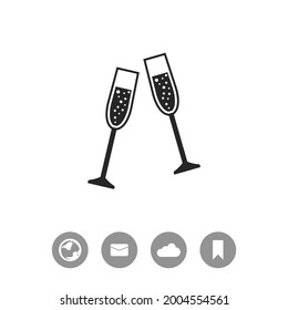 Glass of champagne vector icon. Two glasses of champagne sign icon. Celebration or banquet alcohol drink symbol.